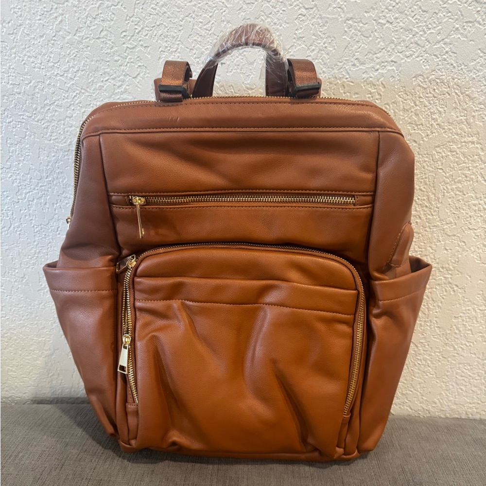 Elegant Brown Backpack with Gold Accents